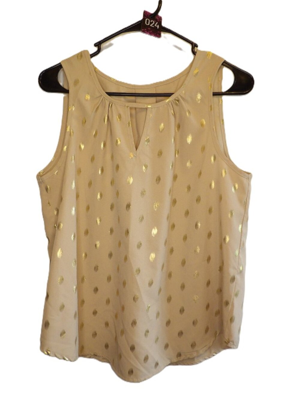 Shein, Tan and gold polka dot tank (Women's Large)